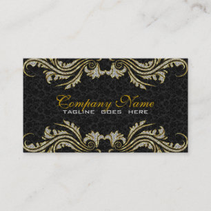 Diamonds & Gold Swirls, Black Damasks Business Card