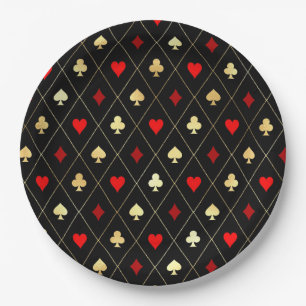 Diamonds Hearts Spades Clubs Playing Cards Pattern Paper Plate