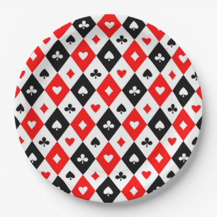 Diamonds Hearts Spades Clubs Playing Cards Pattern Paper Plate