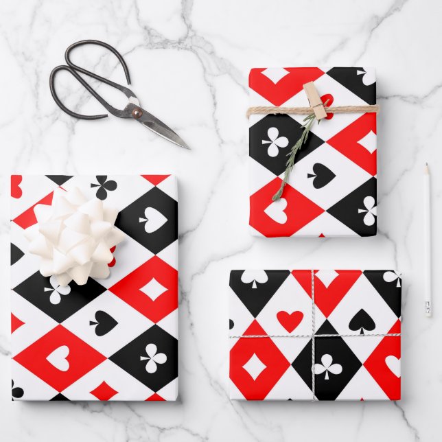 Diamonds Hearts Spades Clubs Playing Cards Pattern Wrapping Paper Sheet (Front)