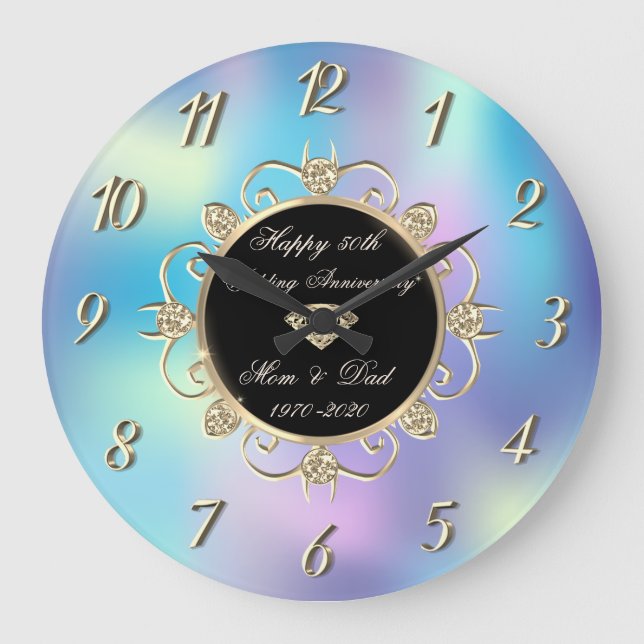 Diamonds Holographic 50th Wedding Anniversary Large Clock (Front)