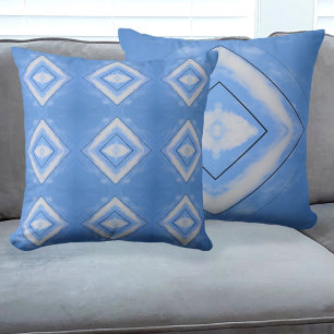 Diamonds in the Sky Tie Dye Blue and White Cushion