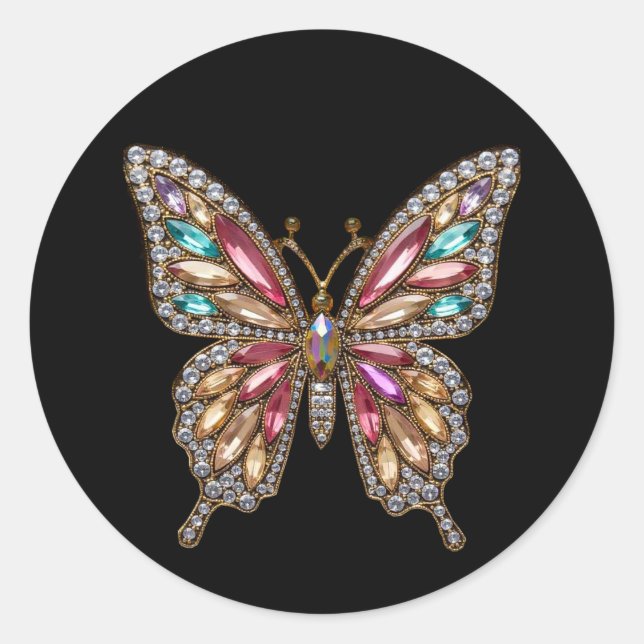 Diamonds Jewelled Rhinestone Butterfly Classic Round Sticker (Front)