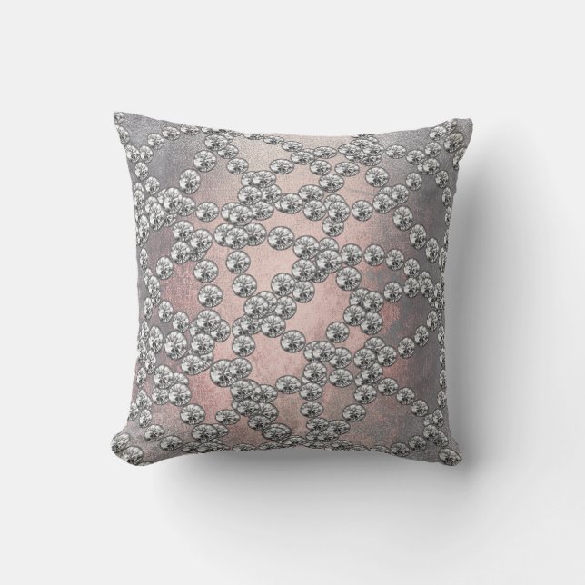 Diamonds Jewels Decor Silver Grey Pink Grungy Cushion (Front)