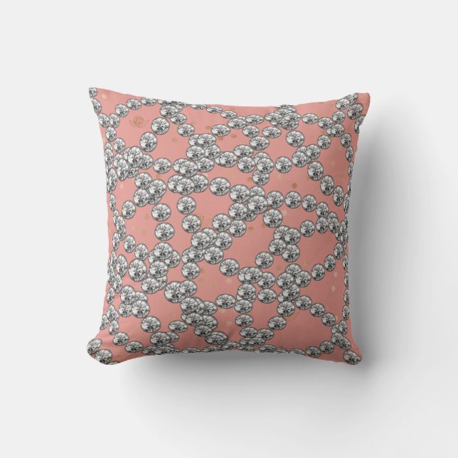 Diamonds Jewels Decor Silver Grey Pink Salmon Gold Cushion (Front)