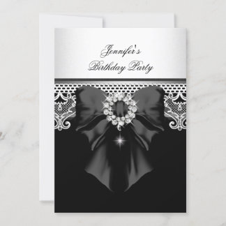 Diamonds Lace Image Birthday Party Black White Invitation