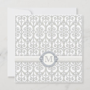 Diamonds & Lace, Monogrammed Wedding Invitation
