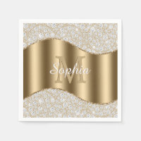 Diamonds, Large Gold Monogram, White Script Name