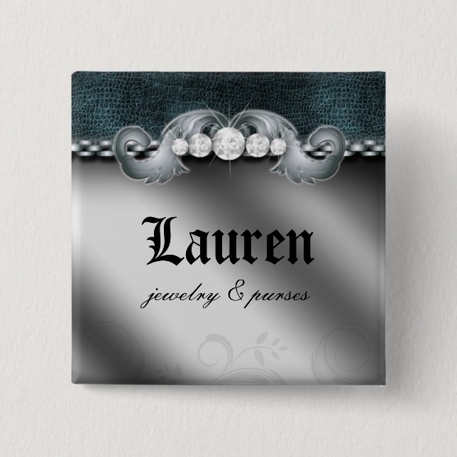 Diamonds Leather Jewellery Purse Silver Blue 15 Cm Square Badge (Front)