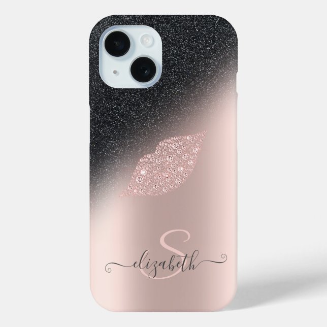 Diamonds Lips Glitter Ombre Rose Gold  Case-Mate iPhone Case (Back)
