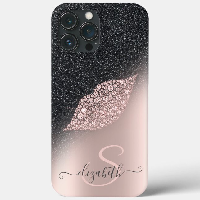Diamonds Lips Glitter Ombre Rose Gold  Case-Mate iPhone Case (Back)