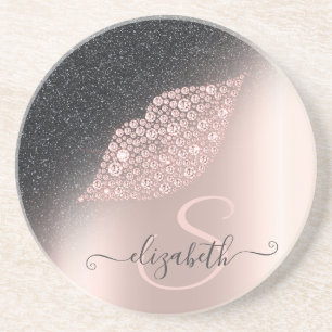 Diamonds Lips Glitter Ombre Rose Gold  Coaster