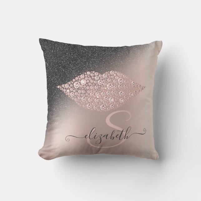 Diamonds Lips Glitter Ombre Rose Gold   Cushion (Front)