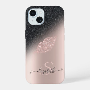 Diamonds Lips Glitter Ombre Rose Gold iPhone 15 Case
