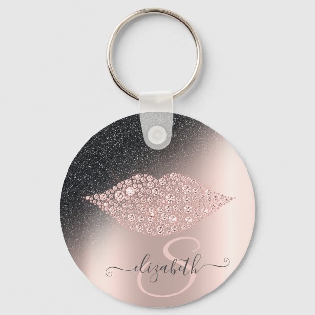 Diamonds Lips Glitter Ombre Rose Gold  Key Ring (Front)