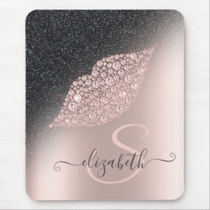 Diamonds Lips Glitter Ombre Rose Gold Mouse Pad