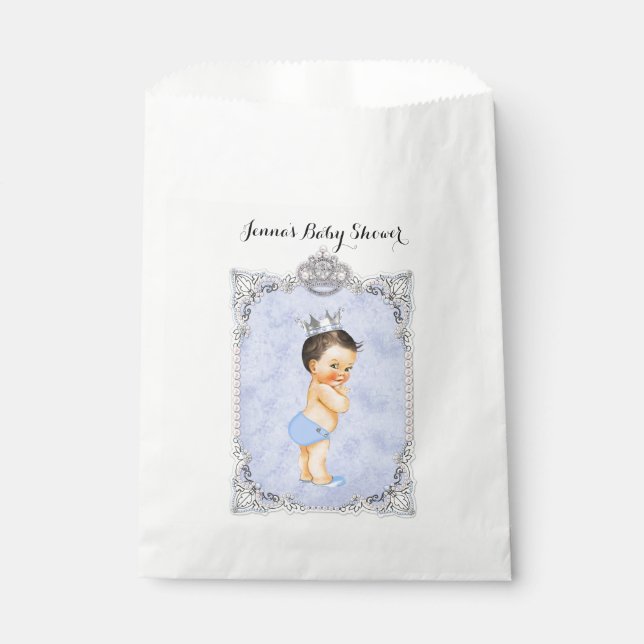 Diamonds Little Prince Crown Baby Boy Blue Favour Bag (Front)