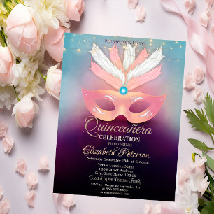 Diamonds,Masque,Lights, Masquerad Quinceañera Invitation
