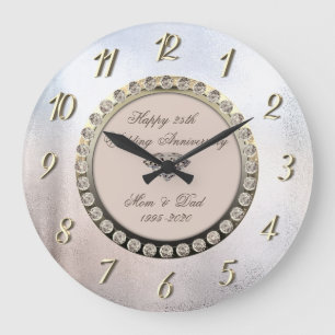Diamonds Metallic  25th Wedding Anniversary Large Clock