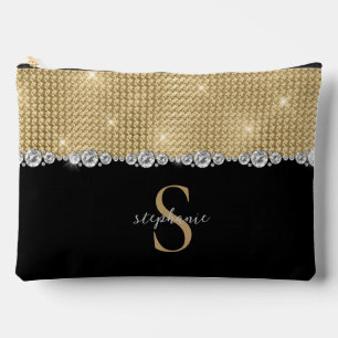 Diamonds Monogram Gold Black Luxury Sophisticated Accessory Pouch