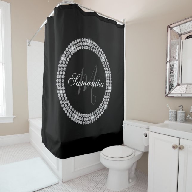 Diamonds Monogram Shower Curtain (In Situ)