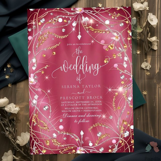 Diamonds of Love Pink Wedding Invitation (Creator Uploaded)