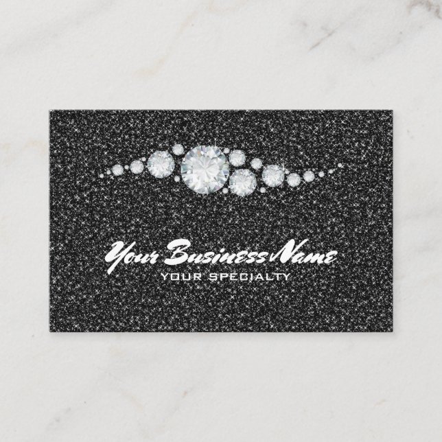 *~* Diamonds Ornate Glam Black Glitter Bling Luxe  Business Card (Front)