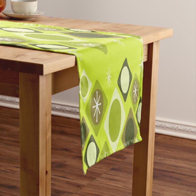 Diamonds Ovals Starbursts Chartreuse Short Table Runner (In Situ)