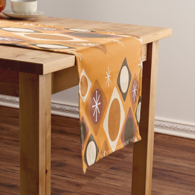 Diamonds Ovals Starbursts Orange Short Table Runner (In Situ)