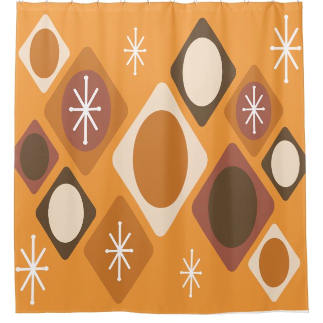 Diamonds Ovals Starbursts Orange Shower Curtain (Front)