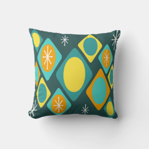 Diamonds Ovals Starbursts Teal Cushion