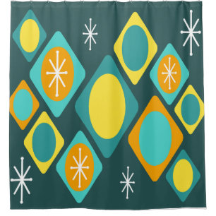 Diamonds Ovals Starbursts Teal Shower Curtain