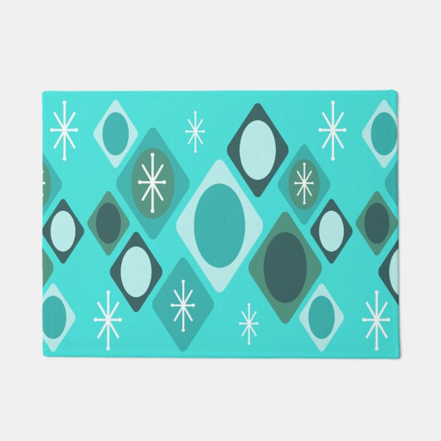 Diamonds Ovals Starbursts Turquoise Doormat (Front)
