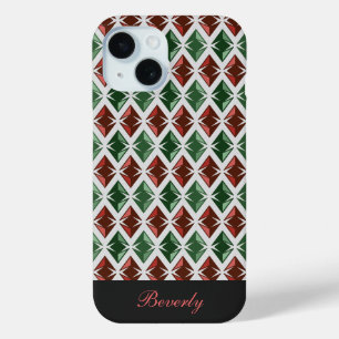 Diamonds Pattern Geometric Red Green any Name iPhone 15 Case