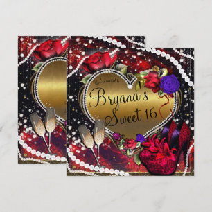 Diamonds Pearls Heart High Heels Sweet 16 Invitation