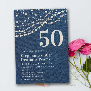 Diamonds Pearls Jeans Elegant Classy 50th Birthday Invitation