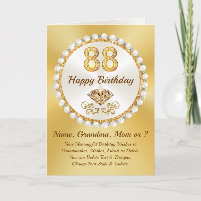 Diamonds Pearls, Personalised, 88th Birthday Card (Front)