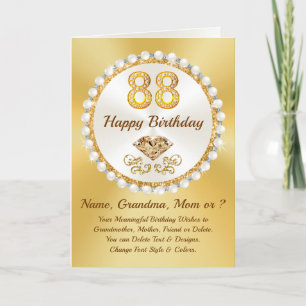 Diamonds Pearls, Personalised, 88th Birthday Card