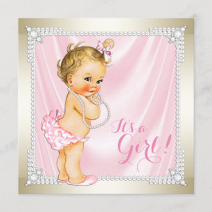 Diamonds Pearls Pink Gold Girly Baby Shower Invitation