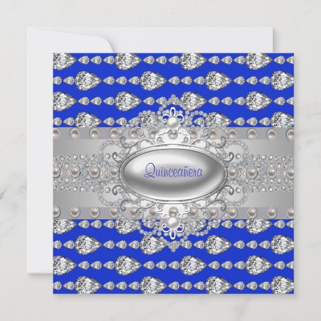 Diamonds Pearls Royal Blue Birthday Party Invitation (Front)