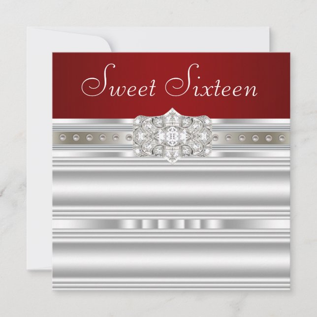 Diamonds Pearls Ruby Red Sweet Sixteen Birthday Invitation (Front)