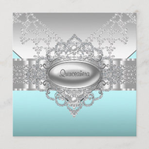 Diamonds Pearls Teal Blue Quinceanera Invitations