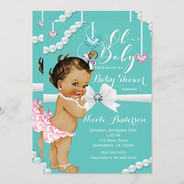 Diamonds & Pearls Vintage Baby Girl Shower Invitation (Front/Back)