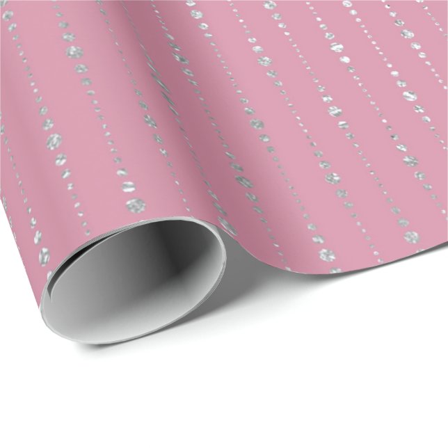 Diamonds Pink Silver Stripes Dots Drops Vip Wrapping Paper (Roll Corner)