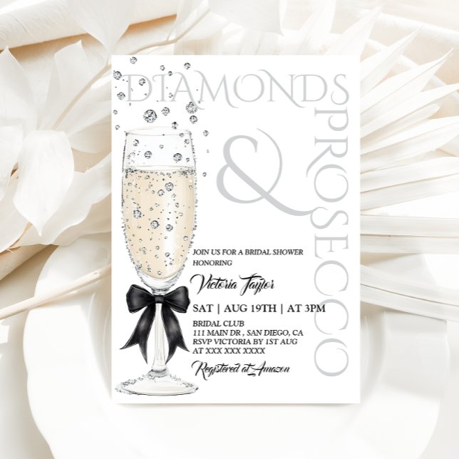 Diamonds & Prosecco Elegant Bow Bridal Shower Invitation (Creator Uploaded)