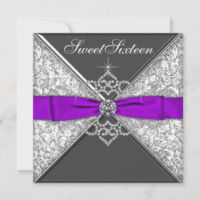 Diamonds Purple and Black Sweet 16 Birthday Party Invitation (Front)