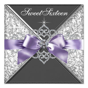 Diamonds Purple and Black Sweet 16 Birthday Party Invitation