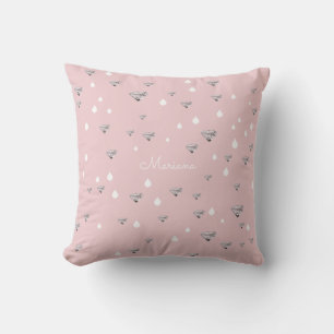 diamonds raindrops scattered on pink personalised cushion