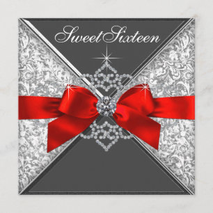 Diamonds Red and Black Sweet 16 Birthday Party Invitation