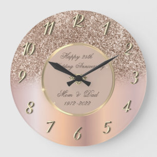 Diamonds Rose Gold Glitter 50 Wedding Anniversary Large Clock